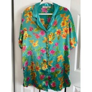 Vintage‎ Victoria's Secret Aqua Tropical Floral Nightshirt M